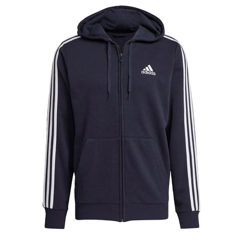 adidas Men's Essentials French Terry 3-Stripes Full-Zip Hoodie, Legend Ink/White, Small