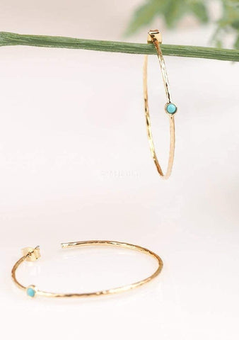 14K Gold-Plated Dainty Hoop Earrings with Simulated Blue Turquoise - Lightweight, Hypoallergenic, Chic Boho Design for Versatile Everyday Elegance - delicate minimal Jewelry by MJLULU