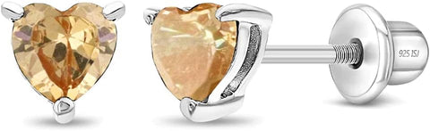 925 Sterling Silver Girls CZ Heart Hypoallergenic Safety Screw Back Earrings - Adorable 5mm Heart Earrings for Young Girls - Great Jewelry for Everyday Wear for Toddlers to Teens