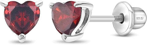 925 Sterling Silver Girls CZ Heart Hypoallergenic Safety Screw Back Earrings - Adorable 5mm Heart Earrings for Young Girls - Great Jewelry for Everyday Wear for Toddlers to Teens