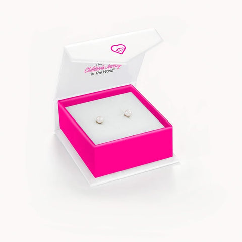 925 Sterling Silver Simulated Pearl Baby Earrings in 3mm-5mm for Toddlers & Young Girls - Hypoallergenic Safety Screw Back Earrings with White Simulated Pearls for Kids