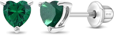 925 Sterling Silver Girls CZ Heart Hypoallergenic Safety Screw Back Earrings - Adorable 5mm Heart Earrings for Young Girls - Great Jewelry for Everyday Wear for Toddlers to Teens