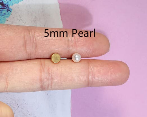 14K Gold Screw Back Pearl Stud Earrings for Women,Flat Back Pearl Cartilage Earrings Pearl Helix Earrings Hypoallergenic 316L Surgical Steel Piercing Jewelry Gift for Toddlers (5mm Pearl, Gold)