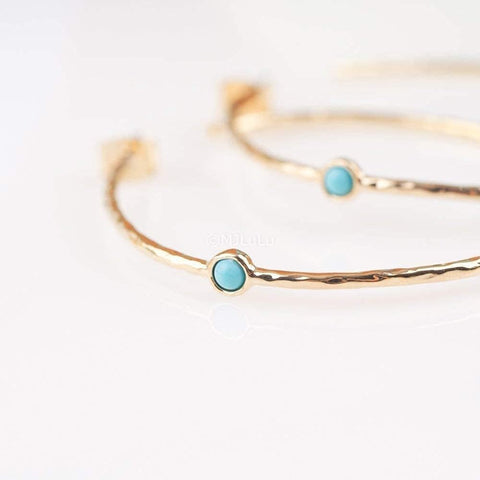 14K Gold-Plated Dainty Hoop Earrings with Simulated Blue Turquoise - Lightweight, Hypoallergenic, Chic Boho Design for Versatile Everyday Elegance - delicate minimal Jewelry by MJLULU
