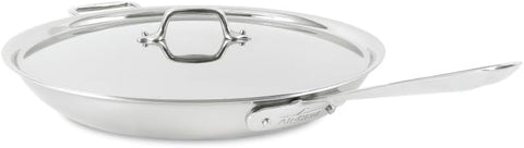 All-Clad D3 12" Stainless Steel Frying pan W/Lid, 3-Ply Stainless Steel Pan, Induction, Oven Broiler Safe 600F Skillet, Professional Cookware, Silver