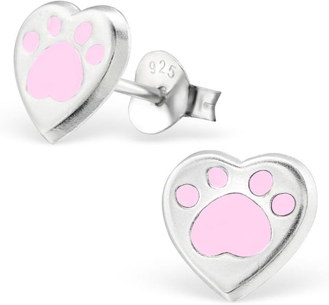 925 Sterling Silver Paw Print Stud Earrings (Choose Your Style) (Nickel Free)