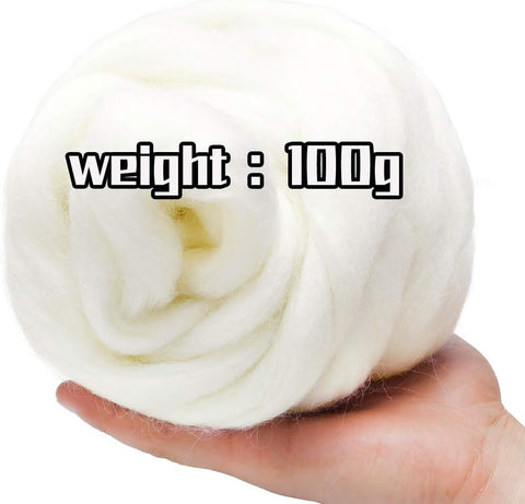 3.53oz Wool Roving Yarn, Wool Felting Supplies, Pure Wools, Chunky Yarn, Spinning Wool Roving for Needle Felting Wet Felting DIY Hand Spinning (White)