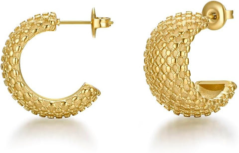 18K Gold Plated Chunky Hoop Earrings for Women Fashion Thick Gold Hoops Set Jewelry for Birthday Christmas Gifts