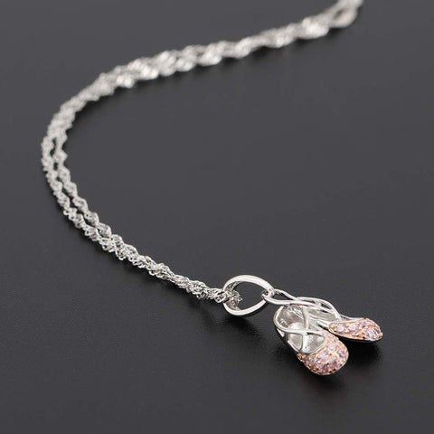 925 Sterling Silver Dance Recital Gifts for Girls Ballerina Necklace Jewelry Cubic Zirconia Ballet Slippers Shoes Necklace for Women Teen Little Girl & Dancer 18"