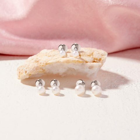 925 Sterling Silver Simulated Pearl Baby Earrings in 3mm-5mm for Toddlers & Young Girls - Hypoallergenic Safety Screw Back Earrings with White Simulated Pearls for Kids
