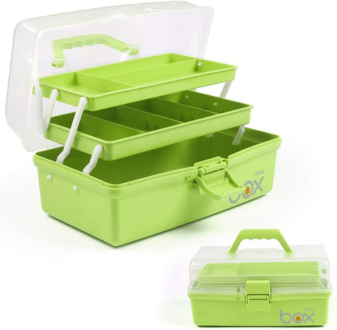 12in Three-Layer Multipurpose Storage Box Organizer Folding Tool Box/Art & Crafts Case/Sewing Supplies Organizer/Family First Aid organizer/Medicine Storage with 2 Trays (Pink)