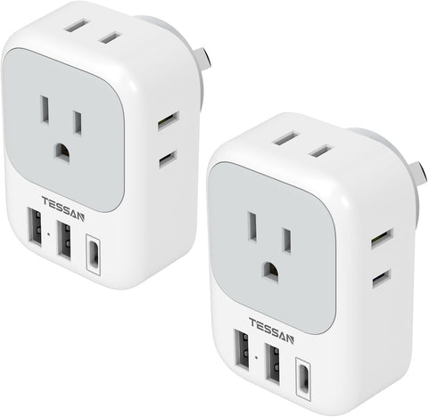 2 Pack European Plug Adapter USB C, TESSAN US to Europe Adapter 4 Outlets 3 USB Charger, Type C International Power Adaptor to Italy Spain France Portugal Iceland Germany, Europe Travel Essentials