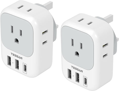 2 Pack European Plug Adapter USB C, TESSAN US to Europe Adapter 4 Outlets 3 USB Charger, Type C International Power Adaptor to Italy Spain France Portugal Iceland Germany, Europe Travel Essentials