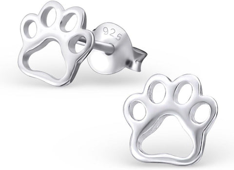 925 Sterling Silver Paw Print Stud Earrings (Choose Your Style) (Nickel Free)