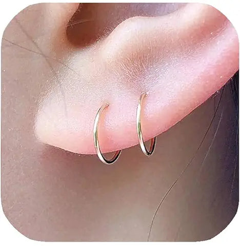 14K Gold Filled Small Hoop Earrings for Cartilage Nose, Tiny Thin 7mm Piercing Hoop Ring 22 Gauge