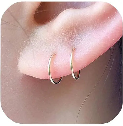 14K Gold Filled Small Hoop Earrings for Cartilage Nose, Tiny Thin 7mm Piercing Hoop Ring 22 Gauge
