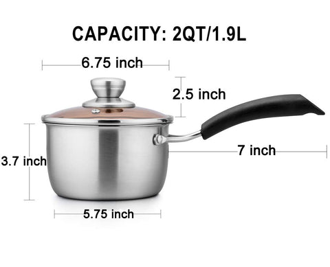 TeamFar Saucepan with Lid, 2 qt Sauce Cooking Pot Milk Pan Stainless Steel, Professional with Long Heatproof Handle for Home Kitchen Restaurant, Healthy & Non Toxic, Multi-use & Dishwasher Safe