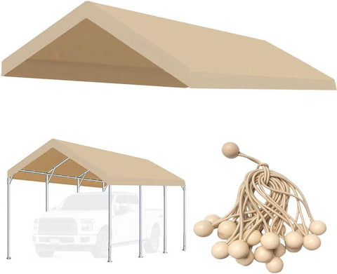 3 x 50 cm verbesserte Carport-Ersatzabdeckung für Auto, Garage, Unterstand, Zelt, Partyzelt mit Kugelspannern, Grau (nur obere Abdeckung, Rahmen ist nicht im Lieferumfang enthalten)