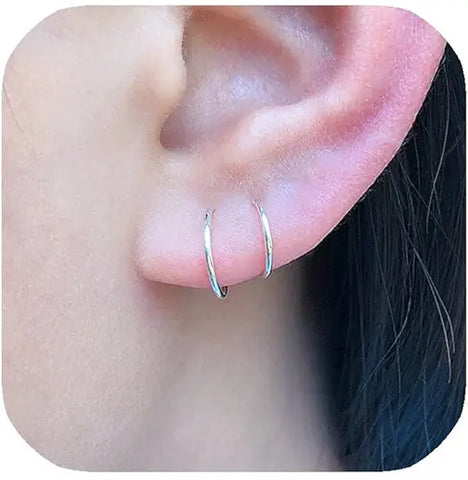 14K Gold Filled Small Hoop Earrings for Cartilage Nose, Tiny Thin 7mm Piercing Hoop Ring 22 Gauge