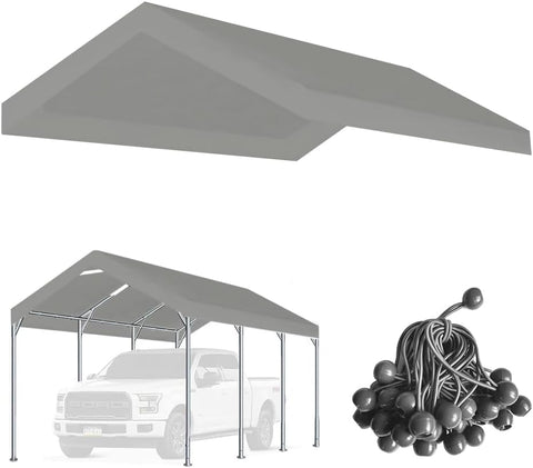 3 x 50 cm verbesserte Carport-Ersatzabdeckung für Auto, Garage, Unterstand, Zelt, Partyzelt mit Kugelspannern, Grau (nur obere Abdeckung, Rahmen ist nicht im Lieferumfang enthalten)