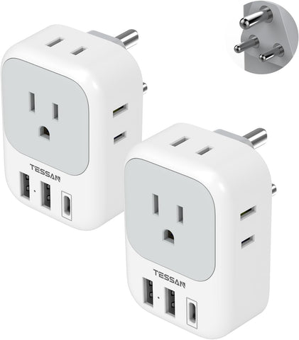 2 Pack European Plug Adapter USB C, TESSAN US to Europe Adapter 4 Outlets 3 USB Charger, Type C International Power Adaptor to Italy Spain France Portugal Iceland Germany, Europe Travel Essentials