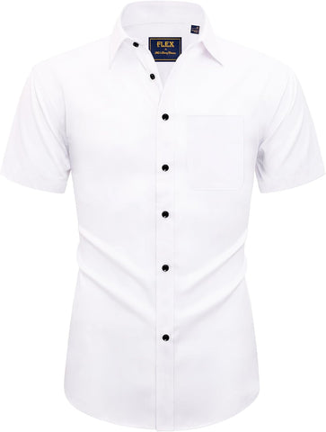Alimens & Gentle Mens Short Sleeve Dress Shirts Wrinkle Free Solid Casual Button Down Shirts with Pocket