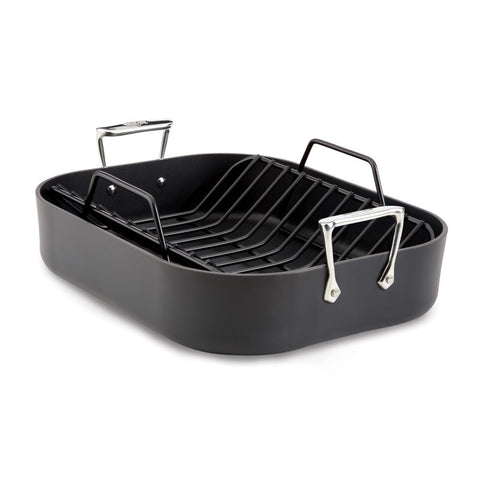 All-Clad HA1 Hard Anodized Nonstick Roaster and Nonstick Rack 13x16 Inch Oven Broiler Safe 500F Roaster Pan, Pots and Pans, Cookware Black