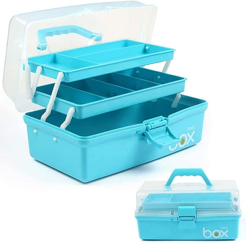 12in Three-Layer Multipurpose Storage Box Organizer Folding Tool Box/Art & Crafts Case/Sewing Supplies Organizer/Family First Aid organizer/Medicine Storage with 2 Trays (Pink)
