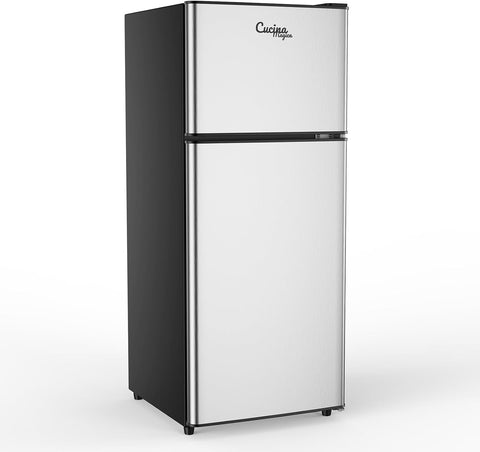 4.5 Cu Ft Mini Fridge for Bedroom, 2 Door Small Fridge, 7 Level Thermostat, LED Light, Small Refrigerator for Bedroom, Office, Dorm