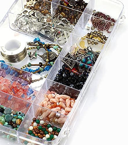 18 Grids Plastic Organizer Box with Dividers, Exptolii Clear Compartment Container Storage for Beads Crafts Jewelry Fishing Tackles, Size 7.9 x 6.2 x 1.2 in