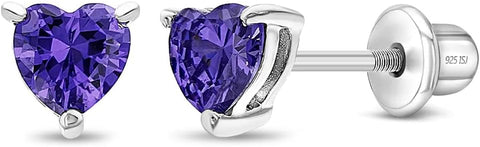 925 Sterling Silver Girls CZ Heart Hypoallergenic Safety Screw Back Earrings - Adorable 5mm Heart Earrings for Young Girls - Great Jewelry for Everyday Wear for Toddlers to Teens