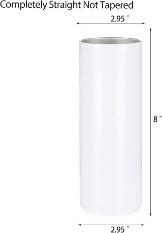 10 Pack Sublimation Tumblers Bulk Straight Skinny Tumbler Blanks 20oz for Heat Transfer, Individual Gift Boxed, Double Wall Insulated Tumbler with Shrink Wrap Films & Heat Tape & Straws