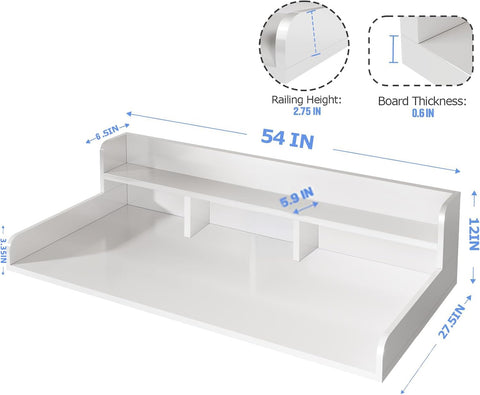 54" W x 27.5" D Washer Dryer Countertop, Laundry Wood Shelf Topper with Edge, 2-Tier Organizer for Washer and Dryer Laundry Hamper Counter Storage Organization, Large Space Laundry Topper, White