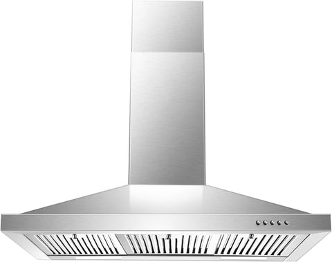 24 Inch Range Hood, Wall Mount Vent Hood in Stainless Steel with Ducted/Ductless Convertible Duct, 3 Speed Exhaust Fan, Energy Saving LED Light, Push Button Control, 2 Pcs Baffle Filters