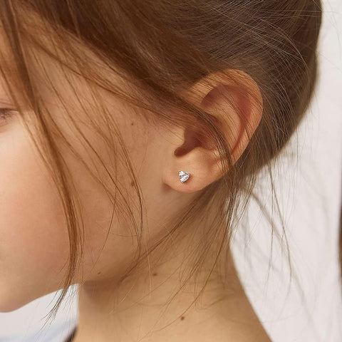 925 Sterling Silver Girls CZ Heart Hypoallergenic Safety Screw Back Earrings - Adorable 5mm Heart Earrings for Young Girls - Great Jewelry for Everyday Wear for Toddlers to Teens
