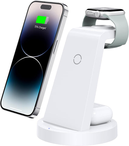 3 in 1 Charging Station for iPhone, Wireless Charger for iPhone 16e 16 15 14 13 12 11 X Pro Max & Apple Watch - Wireless Charging Station for AirPods 4 3 Pro