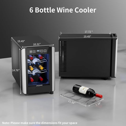 6 Bottle Wine Cooler, Wine Fridge Small with Digital Temperature Control, 46-65℉, Countertop Wine Cooler Refrigerator, Mini Freestanding Wine Cellars Glass Door, Thanksgiving, Christmas Gift