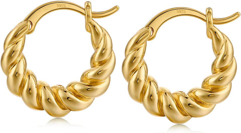 18K Gold Plated Chunky Hoop Earrings for Women Fashion Thick Gold Hoops Set Jewelry for Birthday Christmas Gifts