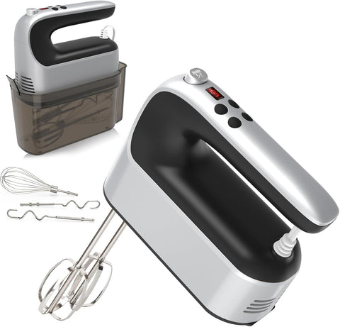 9-Speed Digital Hand Mixer Electric, 400W Powerful DC Motor, Baking Mixer Handheld with Snap-On Storage Case, Touch Button, Turbo Boost, Dough Hooks, Whisk (Ice Blue)
