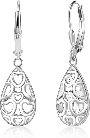 925 Sterling Silver Teardrop Leverback Earrings for Women Girls Waterdrop Tear Drop Dangle Earrings Jewelry Hypoallergenic Silver Teardrop Leverback Dangle Earring for Women
