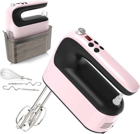9-Speed Digital Hand Mixer Electric, 400W Powerful DC Motor, Baking Mixer Handheld with Snap-On Storage Case, Touch Button, Turbo Boost, Dough Hooks, Whisk (Ice Blue)