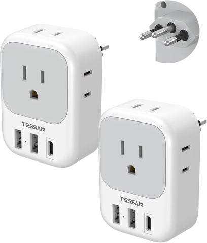 2 Pack European Plug Adapter USB C, TESSAN US to Europe Adapter 4 Outlets 3 USB Charger, Type C International Power Adaptor to Italy Spain France Portugal Iceland Germany, Europe Travel Essentials