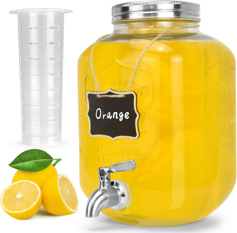 1 Gallon Glass Drink Dispensers For Parties 2PACK.Beverage Dispenser,Glass Drink Dispenser With Stand And Stainless Steel Spigot 100% Leakproof.Lemonade Dispenser With Ice Cylinder.Laundry Detergent