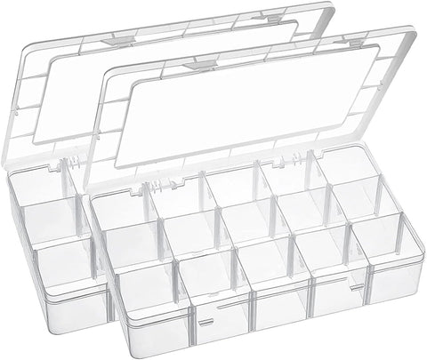 18 Grids Plastic Organizer Box with Dividers, Exptolii Clear Compartment Container Storage for Beads Crafts Jewelry Fishing Tackles, Size 7.9 x 6.2 x 1.2 in