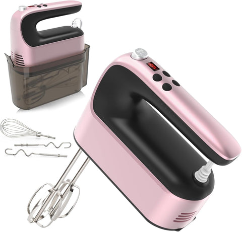 9-Speed Digital Hand Mixer Electric, 400W Powerful DC Motor, Baking Mixer Handheld with Snap-On Storage Case, Touch Button, Turbo Boost, Dough Hooks, Whisk (Ice Blue)