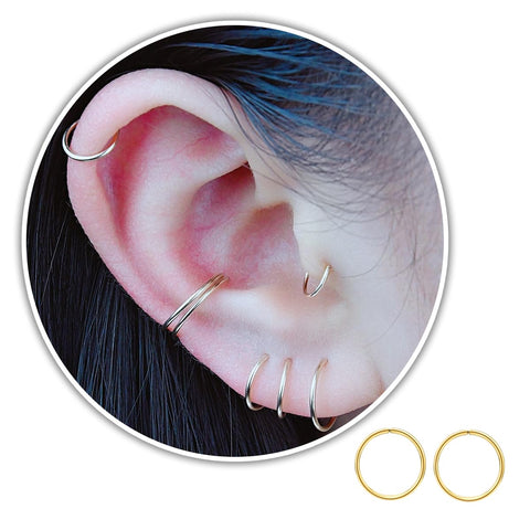 14K Gold Filled Small Hoop Earrings for Cartilage Nose, Tiny Thin 7mm Piercing Hoop Ring 22 Gauge