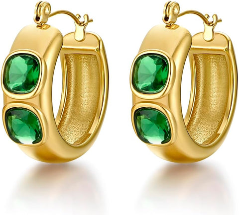 18K Gold Plated Chunky Hoop Earrings for Women Fashion Thick Gold Hoops Set Jewelry for Birthday Christmas Gifts