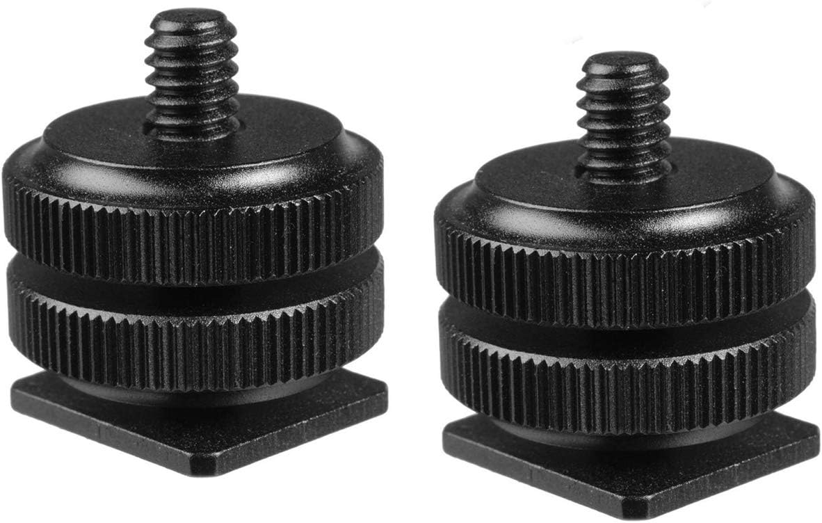 (2 Packs) Fotasy Hot Shoe to 1/4 Adapter, Camera Hot Shoe Mount Adapter, Flash Shoe to 1/4"-20 Male Post Adapter with Locking Disk