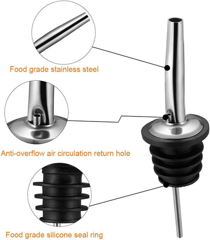 2PCS Stainless Steel Pourers, Speed Wine Bottle Pourer, Olive Oil and Vinegar Tapered Stopper Spout, Suitable for About 3/4" Bottle Mouth, with Sealed Dust Caps