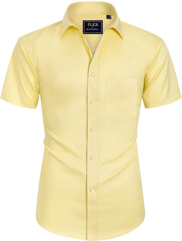 Alimens & Gentle Mens Short Sleeve Dress Shirts Wrinkle Free Solid Casual Button Down Shirts with Pocket